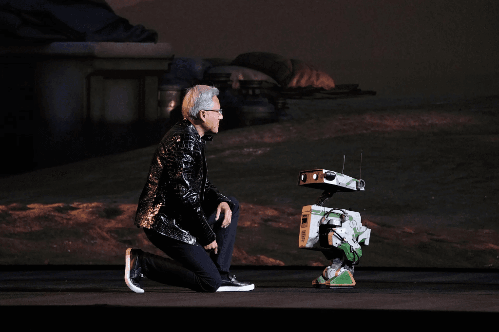 Jensen Huang with robot at CES 2026